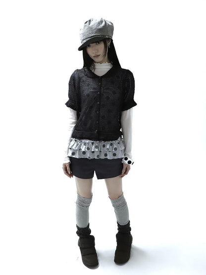ang project Hollowout Single Button Puff Collar Women&