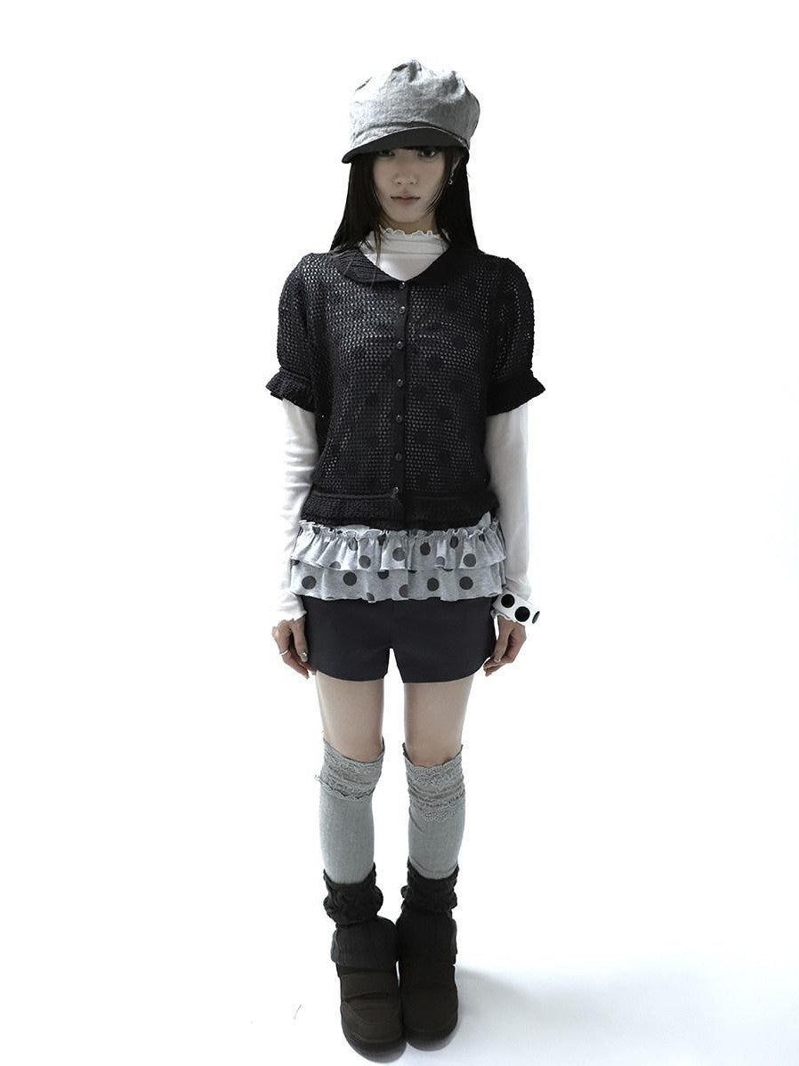 ang project Hollowout Single Button Puff Collar Women&