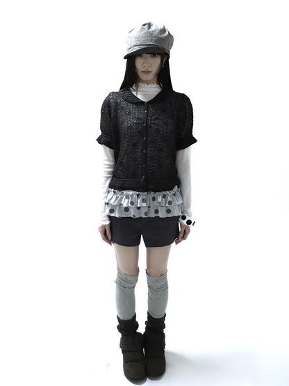 ang project Hollowout Single Button Puff Collar Women&