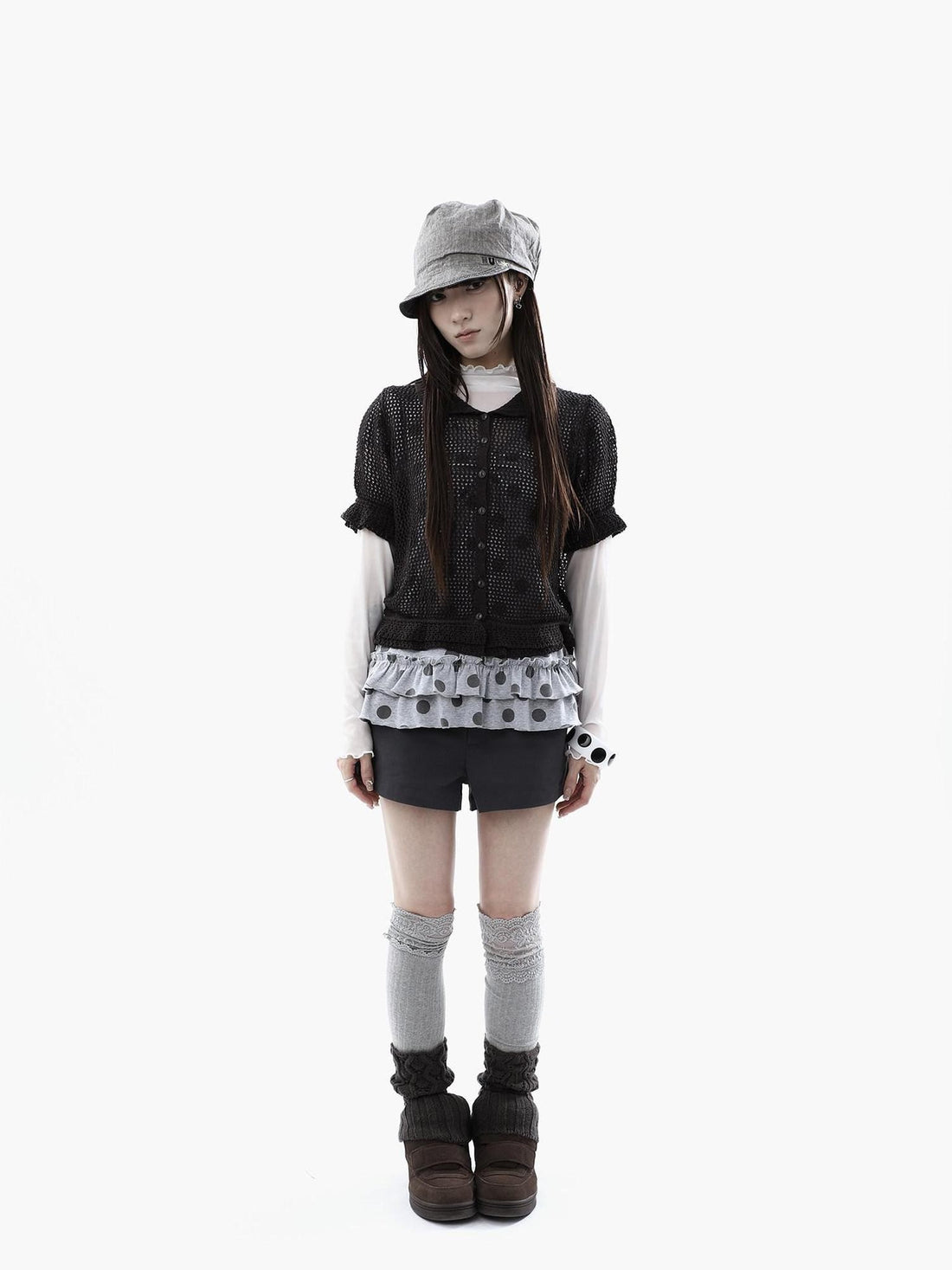 ang project Hollowout Single Button Puff Collar Women&