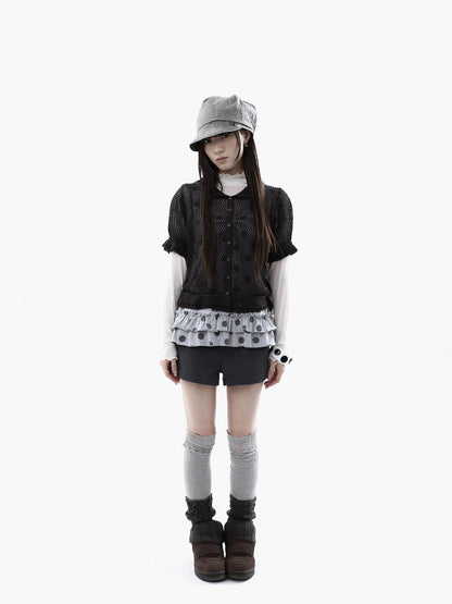 ang project Hollowout Single Button Puff Collar Women&