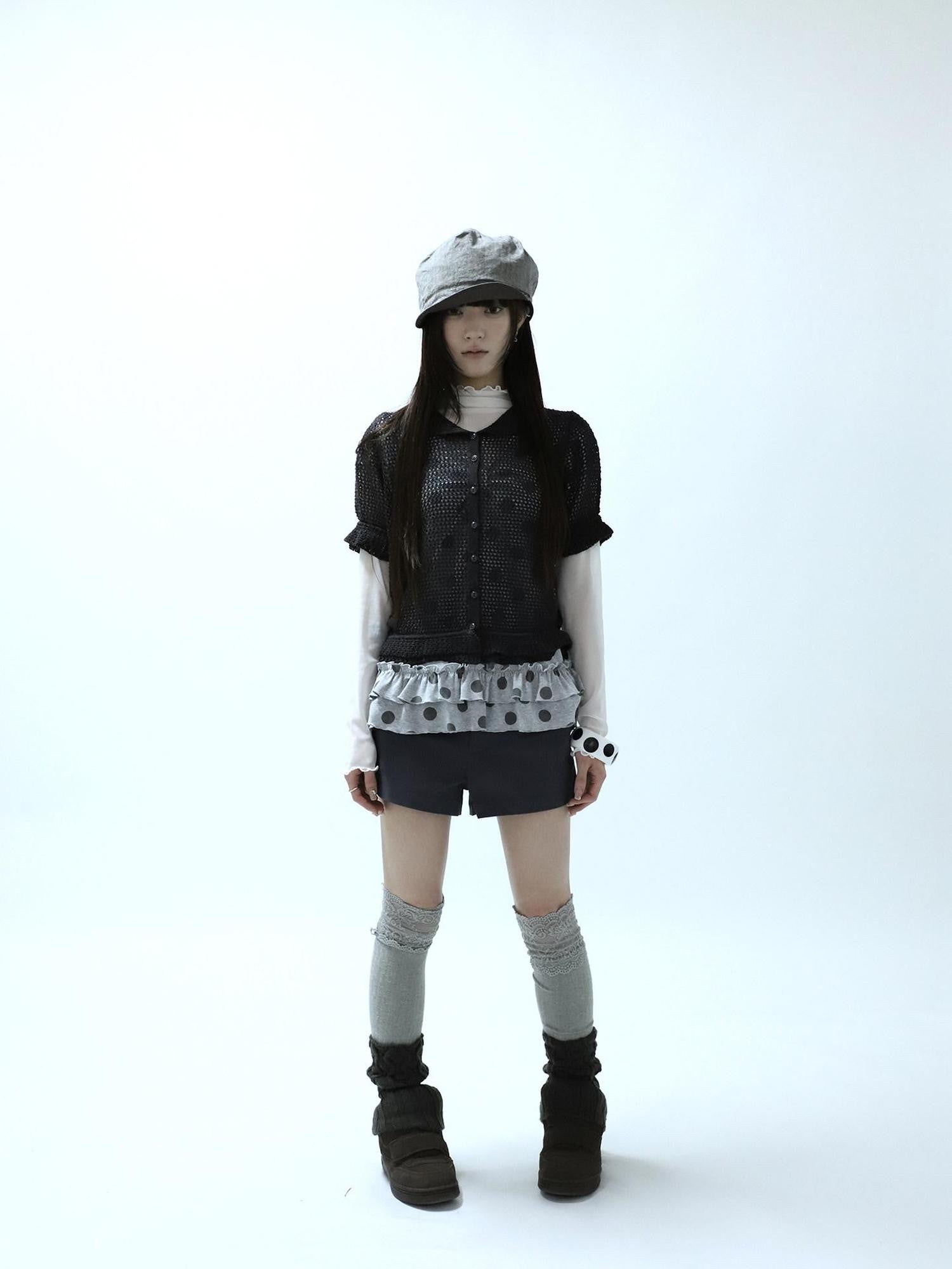 ang project Hollowout Single Button Puff Collar Women&