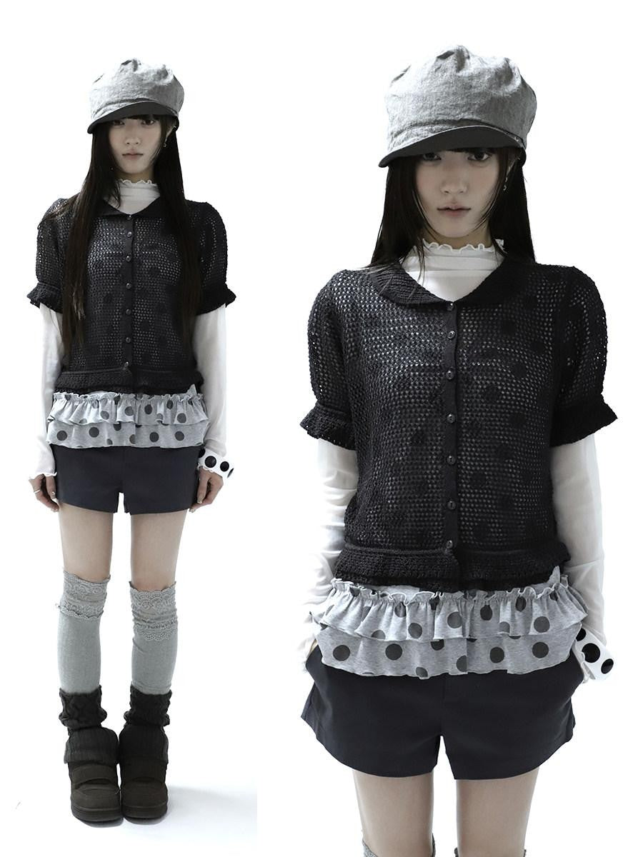 ang project Hollowout Single Button Puff Collar Women&