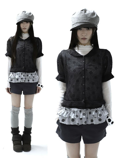 ang project Hollowout Single Button Puff Collar Women&