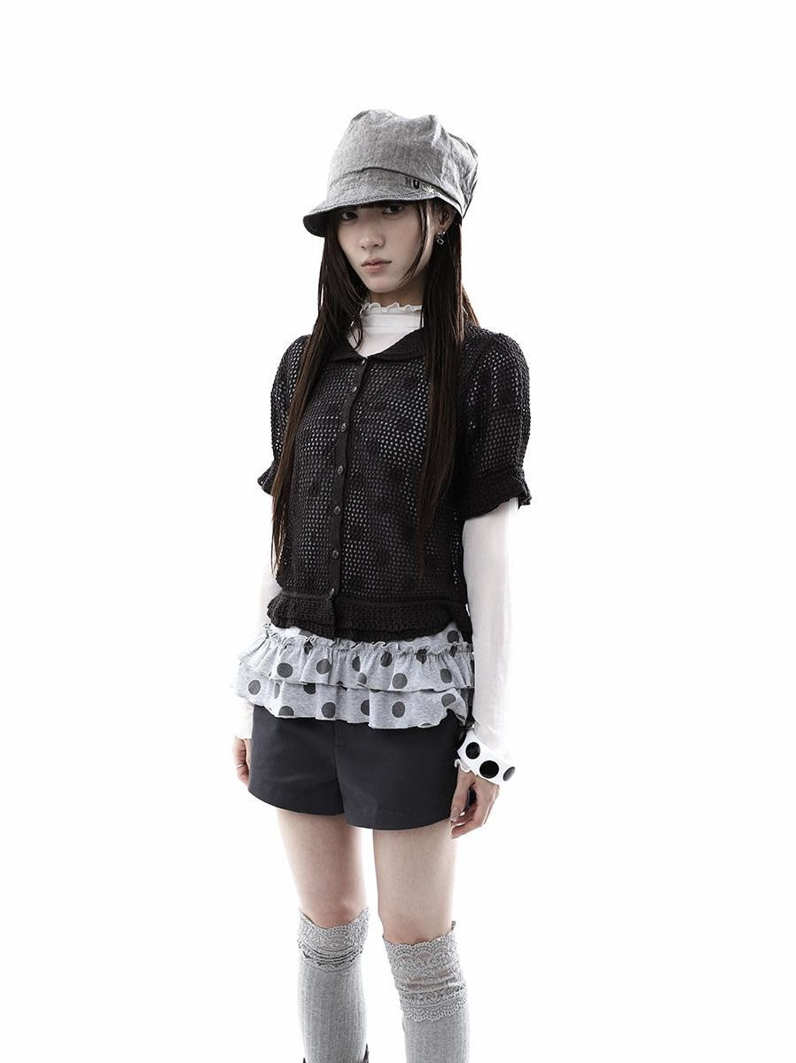 ang project Hollowout Single Button Puff Collar Women&