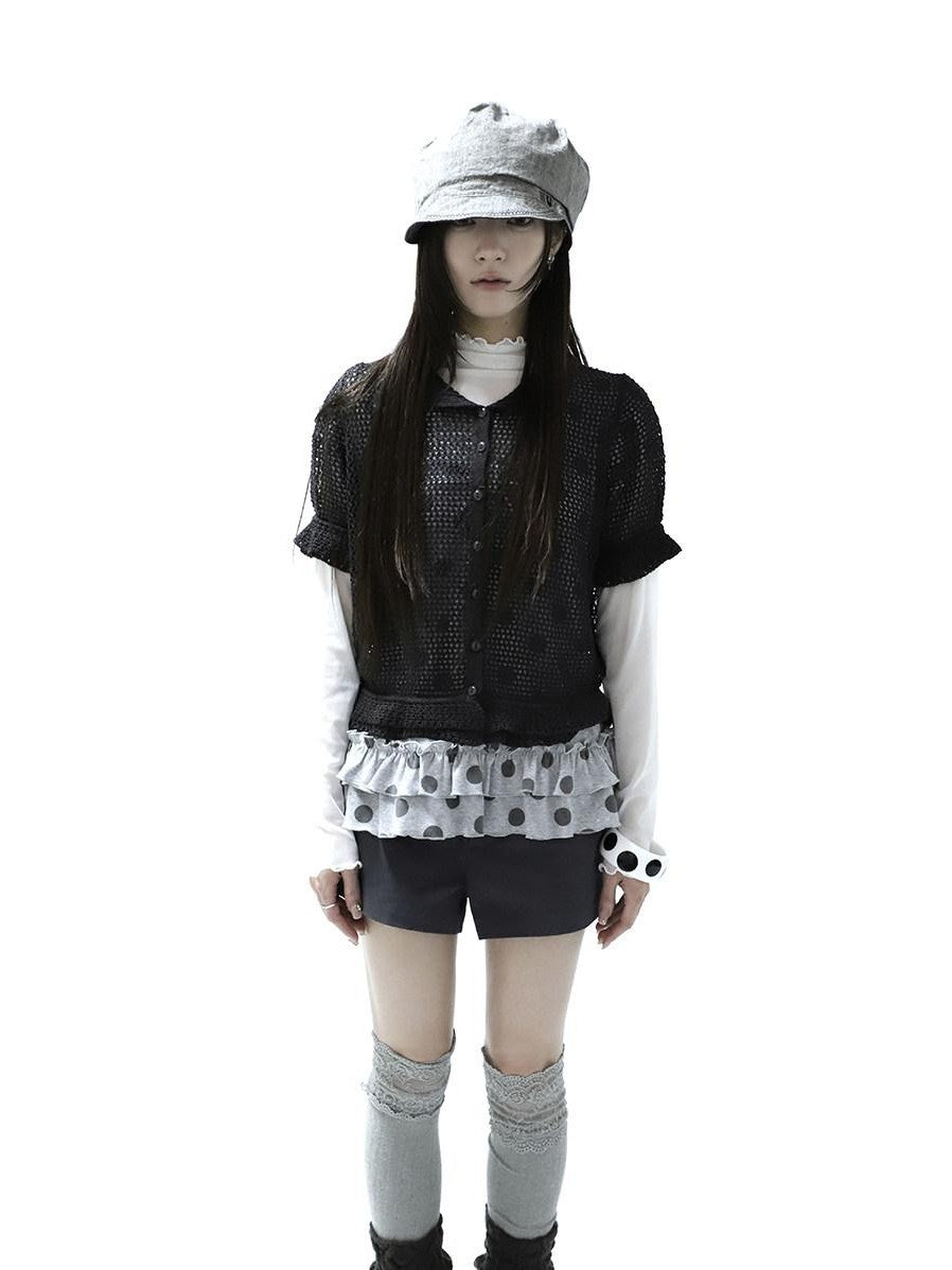 ang project Hollowout Single Button Puff Collar Women&