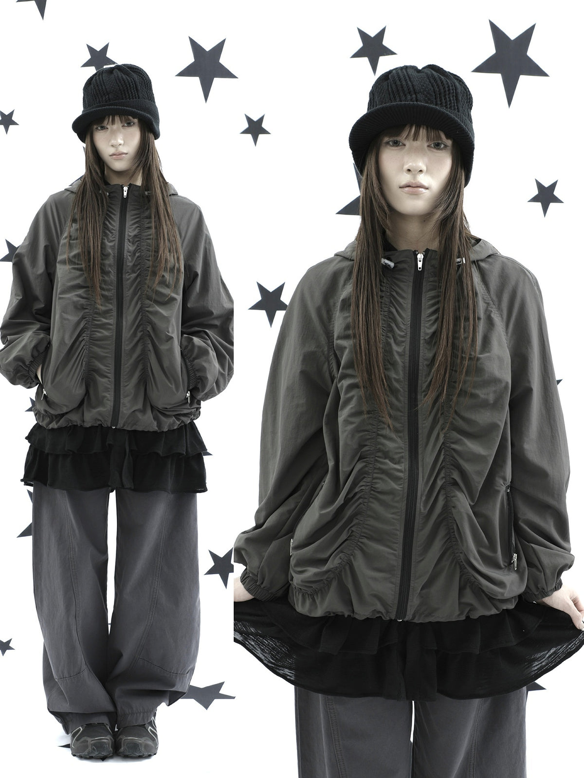 ang_project_Hooded_Pleated_Drawstring_Zip_Women&
