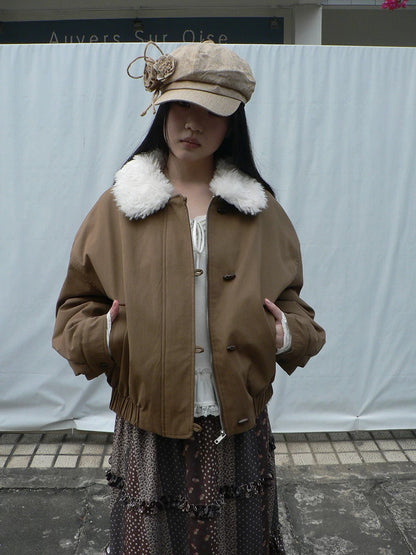 ang project Insulated Cropped Vintage Loose Fit Fur Collar Women Zip Puffer Jacket
