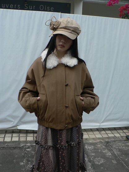 ang project Insulated Cropped Vintage Loose Fit Fur Collar Women Zip Puffer Jacket