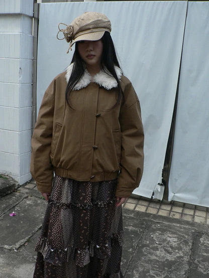 ang project Insulated Cropped Vintage Loose Fit Fur Collar Women Zip Puffer Jacket