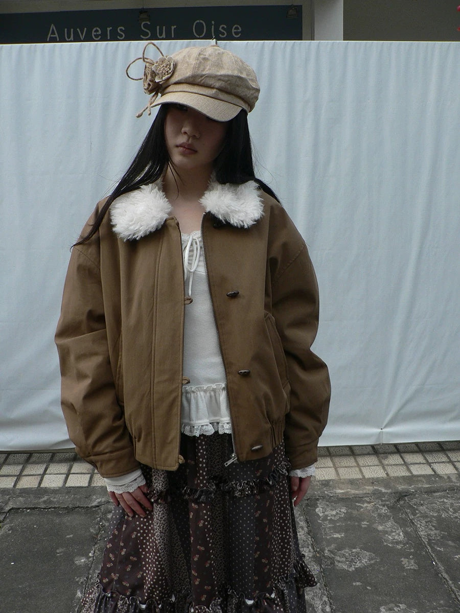 ang project Insulated Cropped Vintage Loose Fit Fur Collar Women Zip Puffer Jacket
