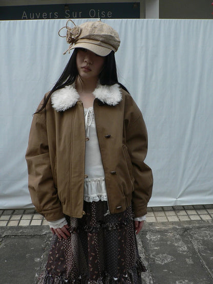 ang project Insulated Cropped Vintage Loose Fit Fur Collar Women Zip Puffer Jacket
