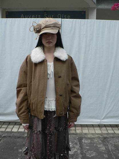 ang project Insulated Cropped Vintage Loose Fit Fur Collar Women Zip Puffer Jacket