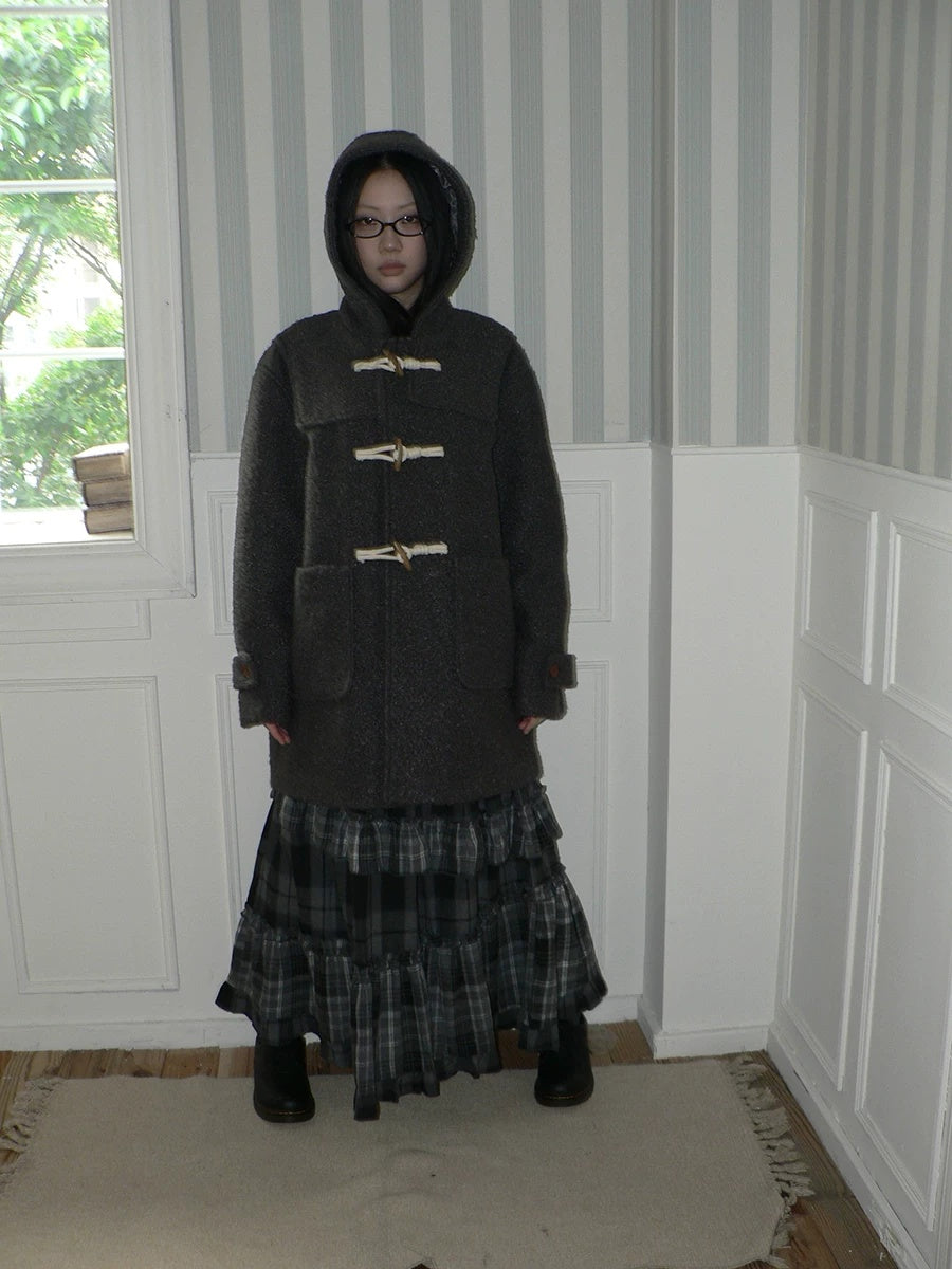 ang project Insulated Vintage Commuter Loose Hooded Midlength Women Toggle Pocket Gray Coat