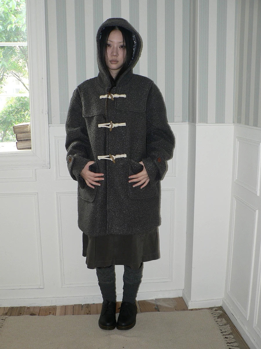 ang project Insulated Vintage Commuter Loose Hooded Midlength Women Toggle Pocket Gray Coat