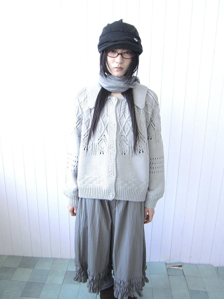 ang project Jacquard Pointelle Collared Button Front Knit Women&