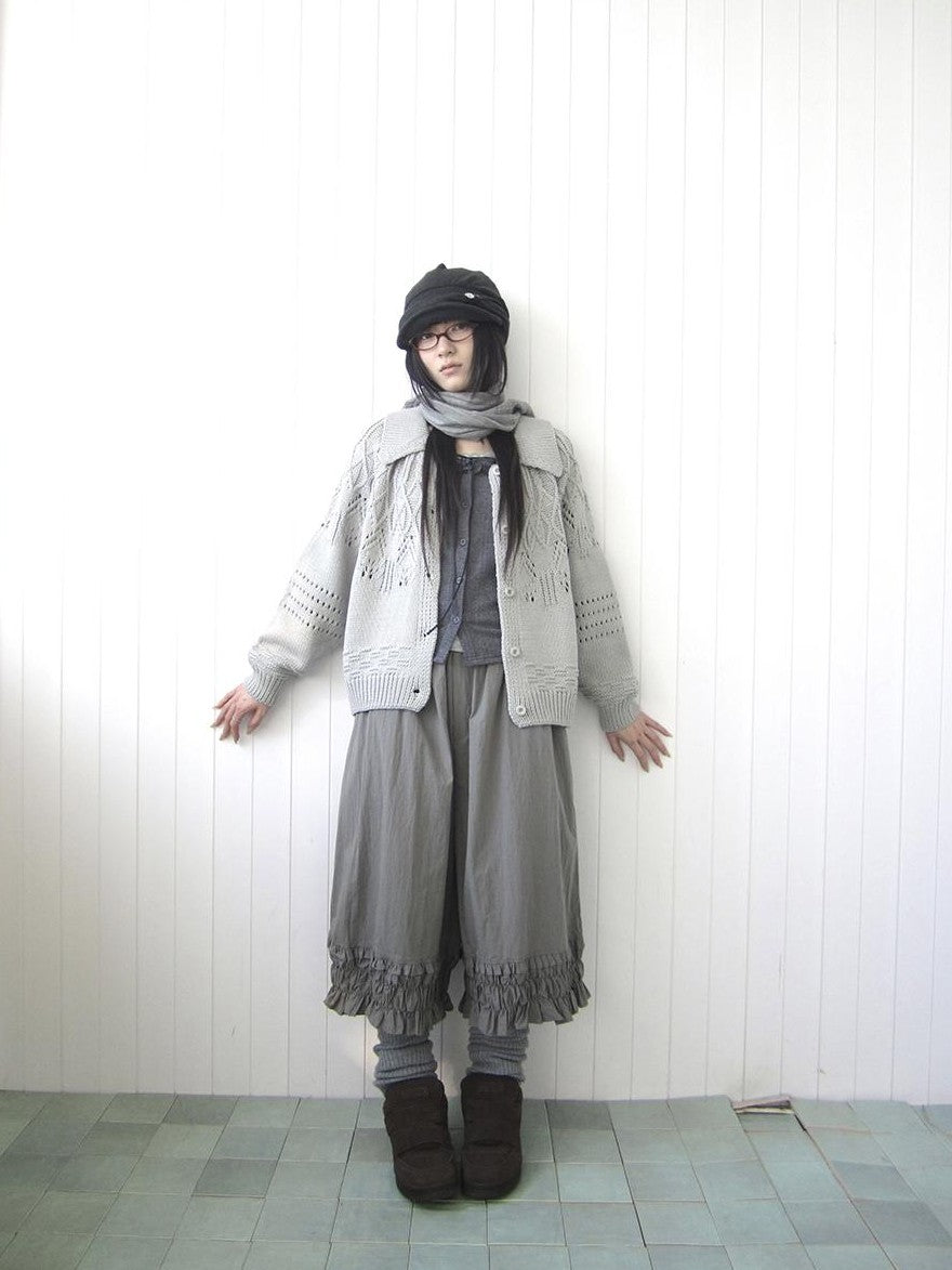 ang project Jacquard Pointelle Collared Button Front Knit Women&