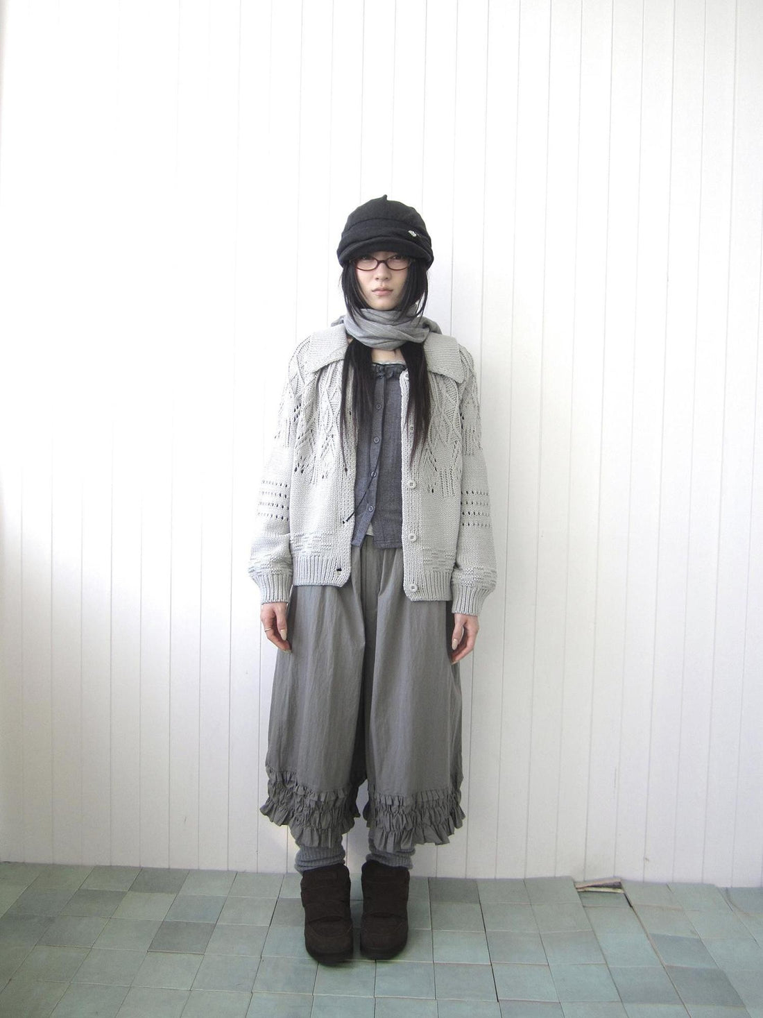 ang project Jacquard Pointelle Collared Button Front Knit Women&