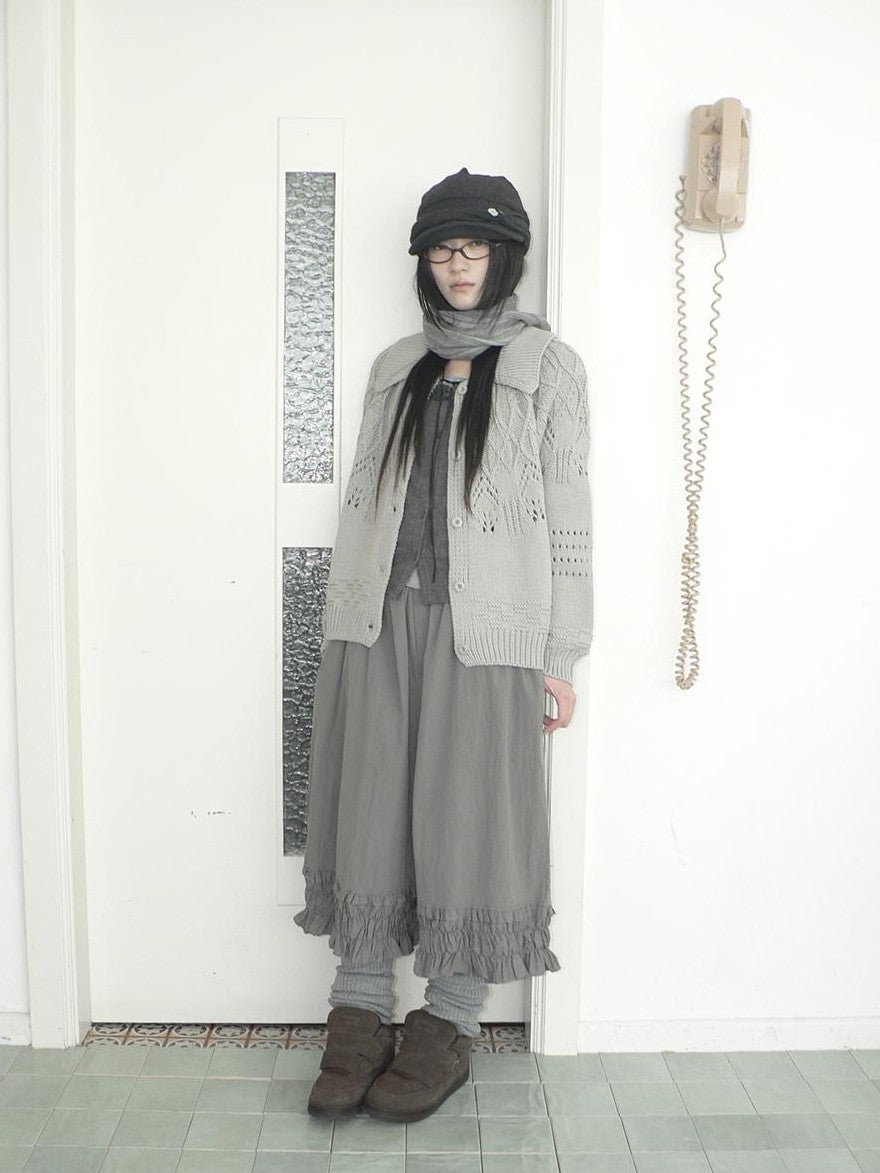 ang project Jacquard Pointelle Collared Button Front Knit Women&