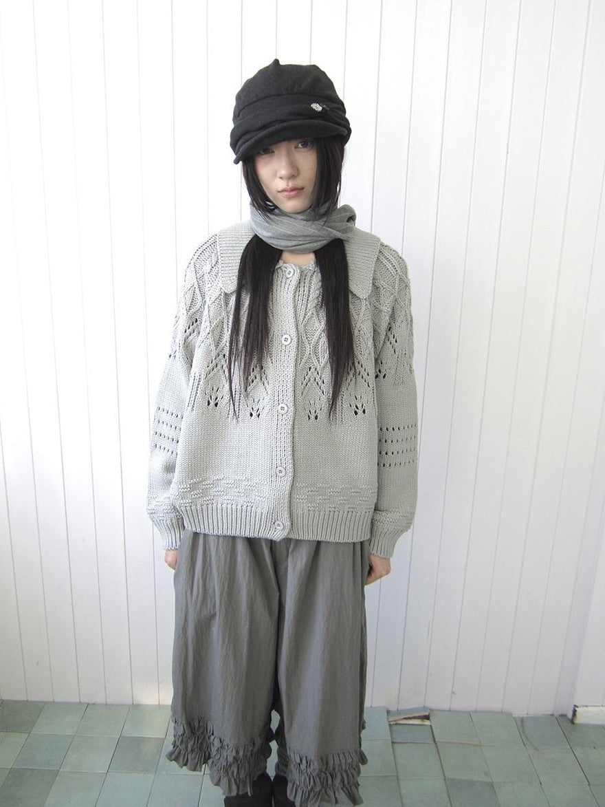 ang project Jacquard Pointelle Collared Button Front Knit Women&