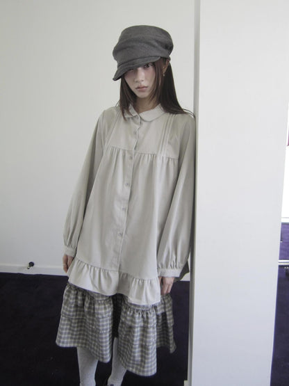 ang project Japanese Pleated Patchwork Ruffle Collar Buttoned Women&