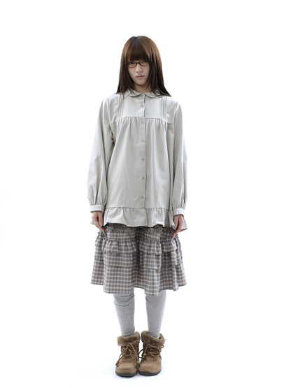 ang project Japanese Pleated Patchwork Ruffle Collar Buttoned Women&