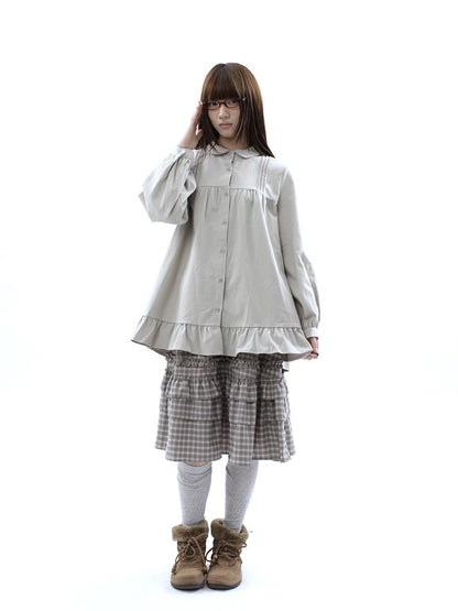 ang project Japanese Pleated Patchwork Ruffle Collar Buttoned Women&