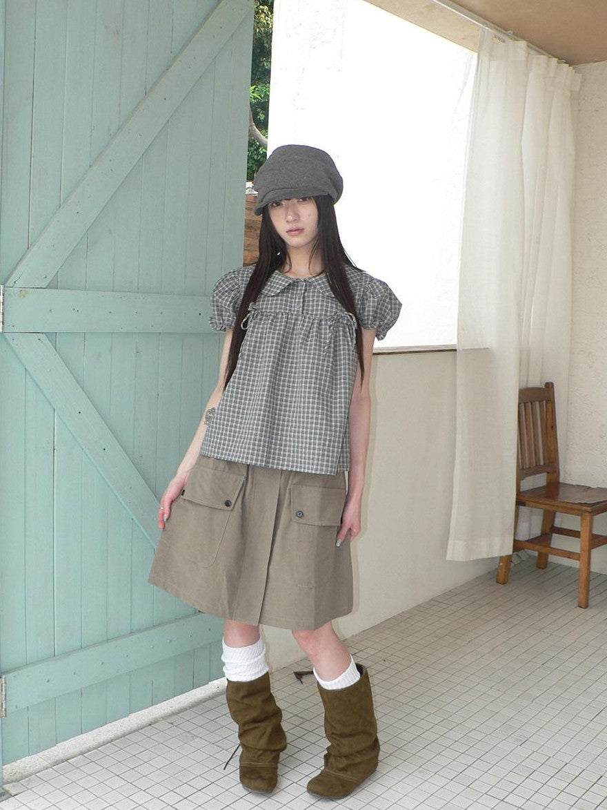 ang project Khaki Green Vintage Utility High Waist Pocket Women&