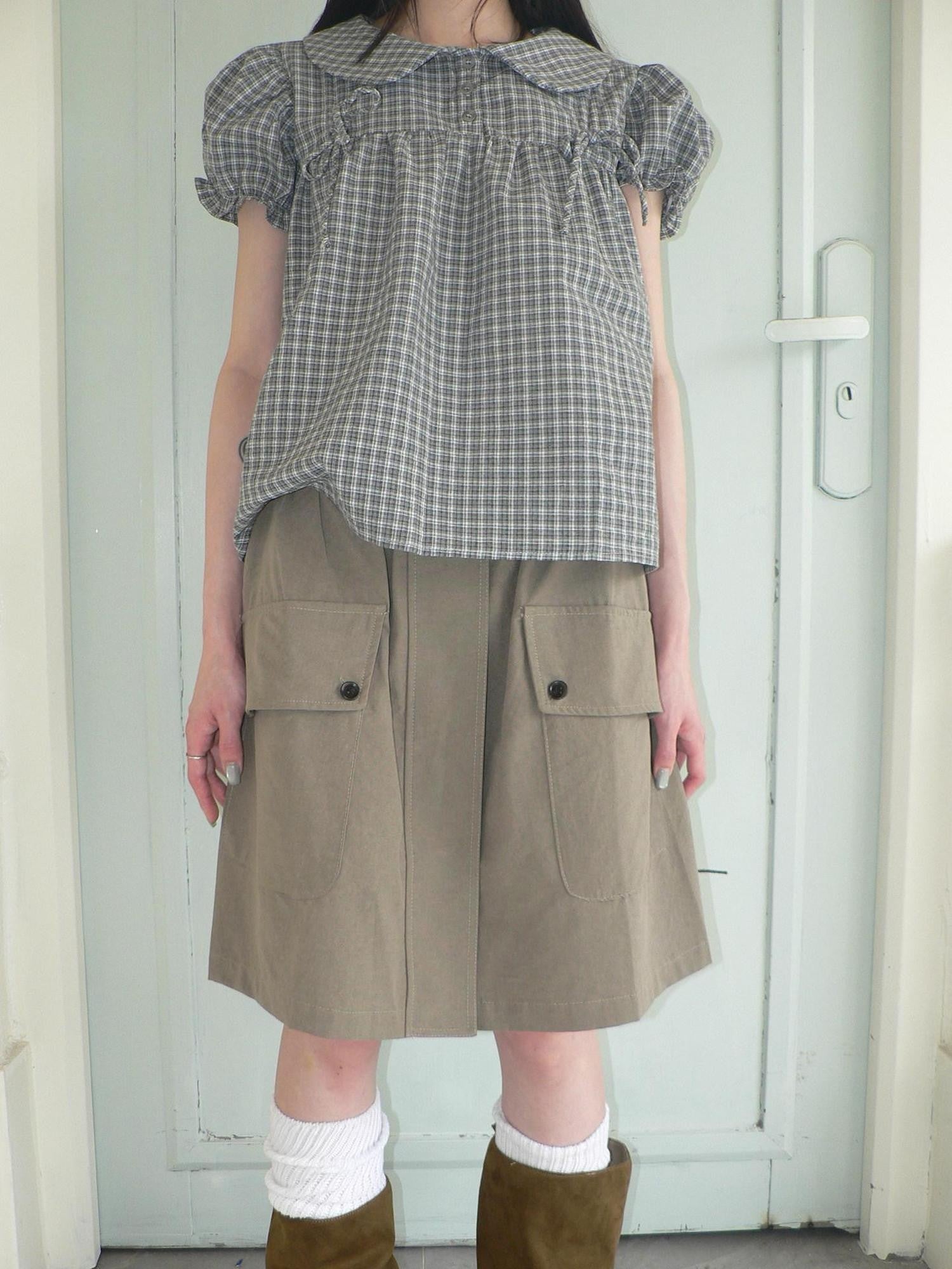 ang project Khaki Green Vintage Utility High Waist Pocket Women&