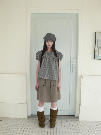 ang project Khaki Green Vintage Utility High Waist Pocket Women&