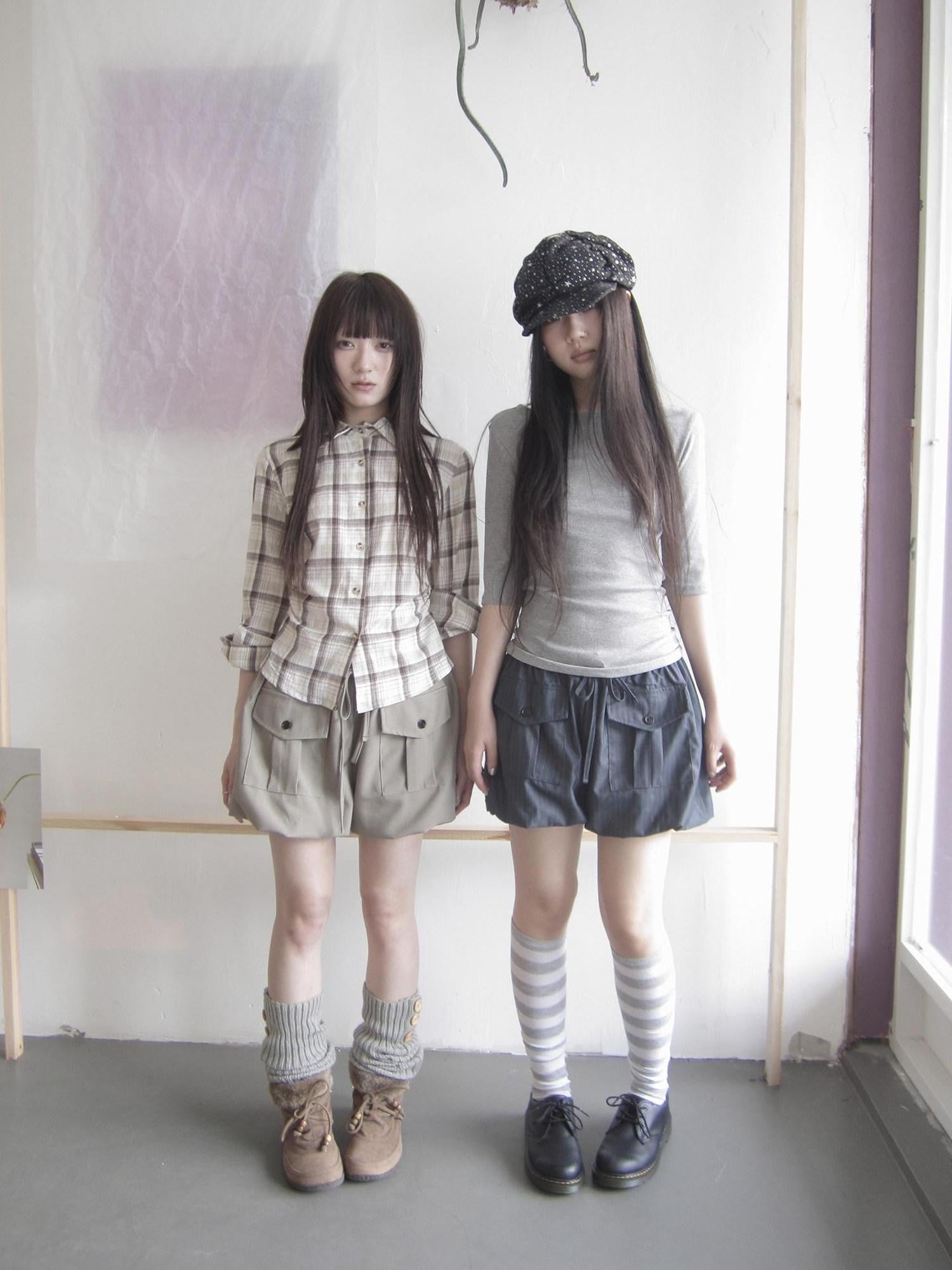 ang project Khaki Plaid Turn Down Collar Cinched Waist Women&