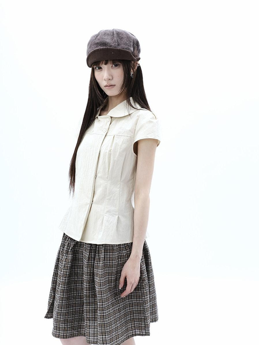 ang project Khaki Pleated Cinched Waist Double Breasted Collar Women&