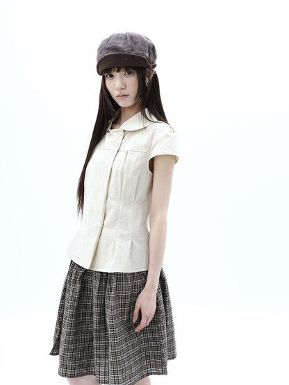 ang project Khaki Pleated Cinched Waist Double Breasted Collar Women&
