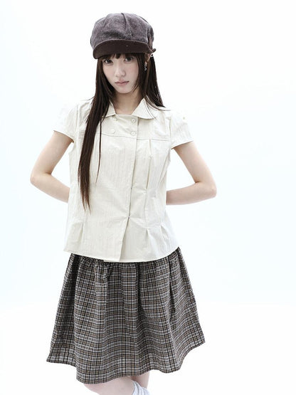 ang project Khaki Pleated Cinched Waist Double Breasted Collar Women&