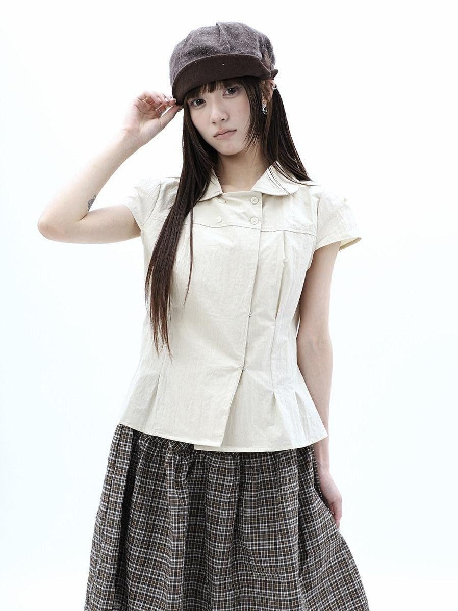 ang project Khaki Pleated Cinched Waist Double Breasted Collar Women&
