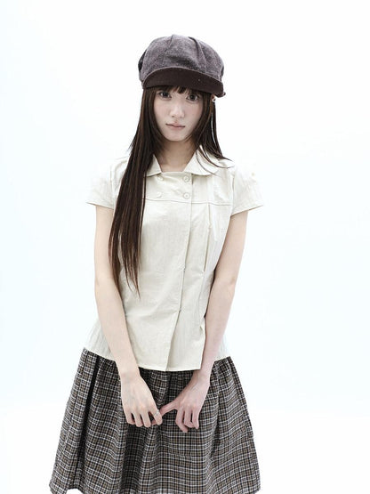 ang project Khaki Pleated Cinched Waist Double Breasted Collar Women&
