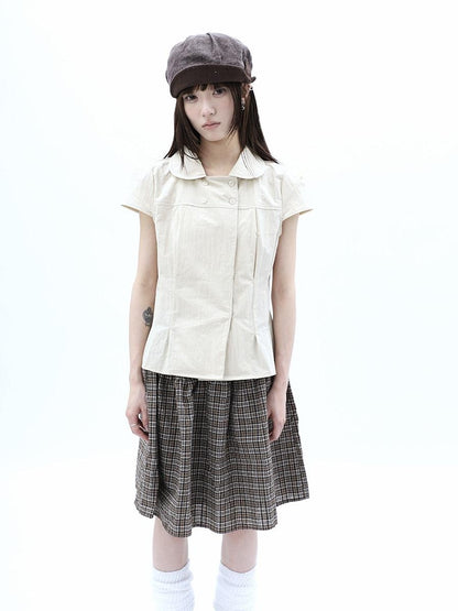 ang project Khaki Pleated Cinched Waist Double Breasted Collar Women&