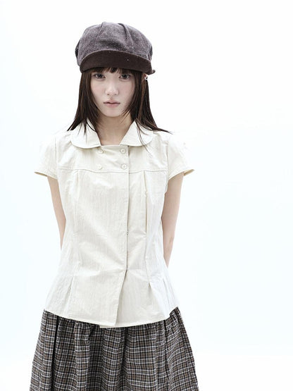 ang project Khaki Pleated Cinched Waist Double Breasted Collar Women&