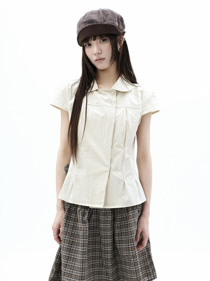 ang project Khaki Pleated Cinched Waist Double Breasted Collar Women&