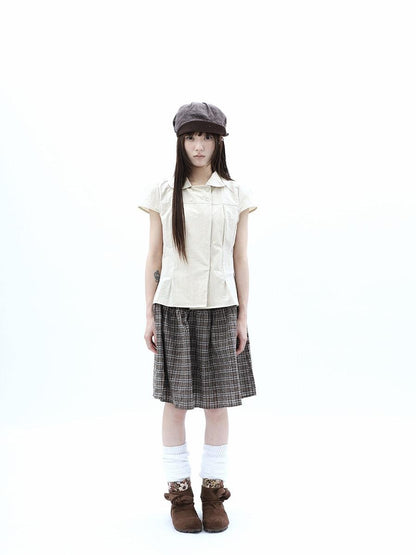 ang project Khaki Pleated Cinched Waist Double Breasted Collar Women&