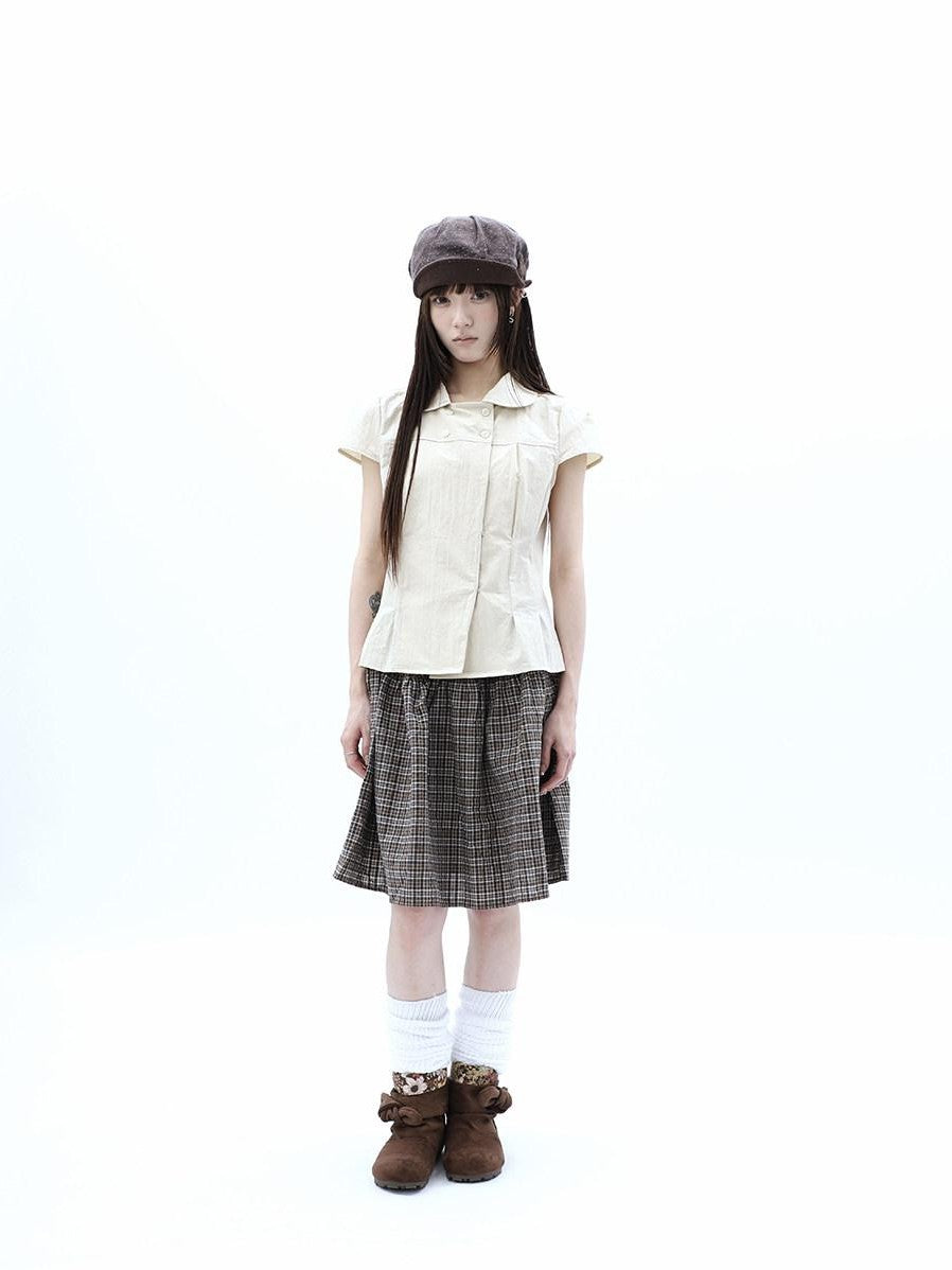 ang project Khaki Pleated Cinched Waist Double Breasted Collar Women&