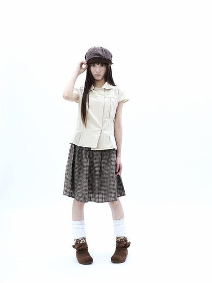 ang project Khaki Pleated Cinched Waist Double Breasted Collar Women&
