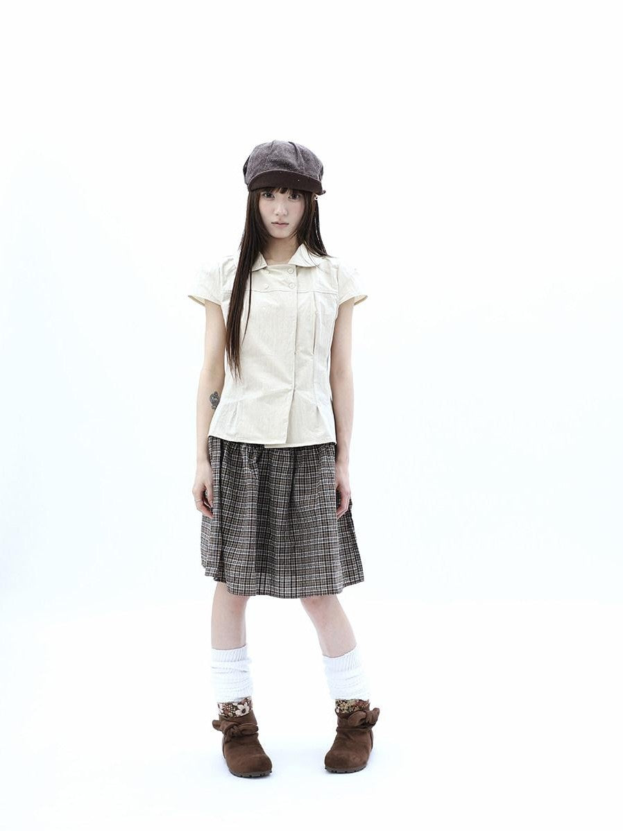 ang project Khaki Pleated Cinched Waist Double Breasted Collar Women&
