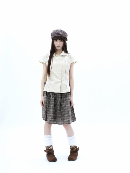 ang project Khaki Pleated Cinched Waist Double Breasted Collar Women&