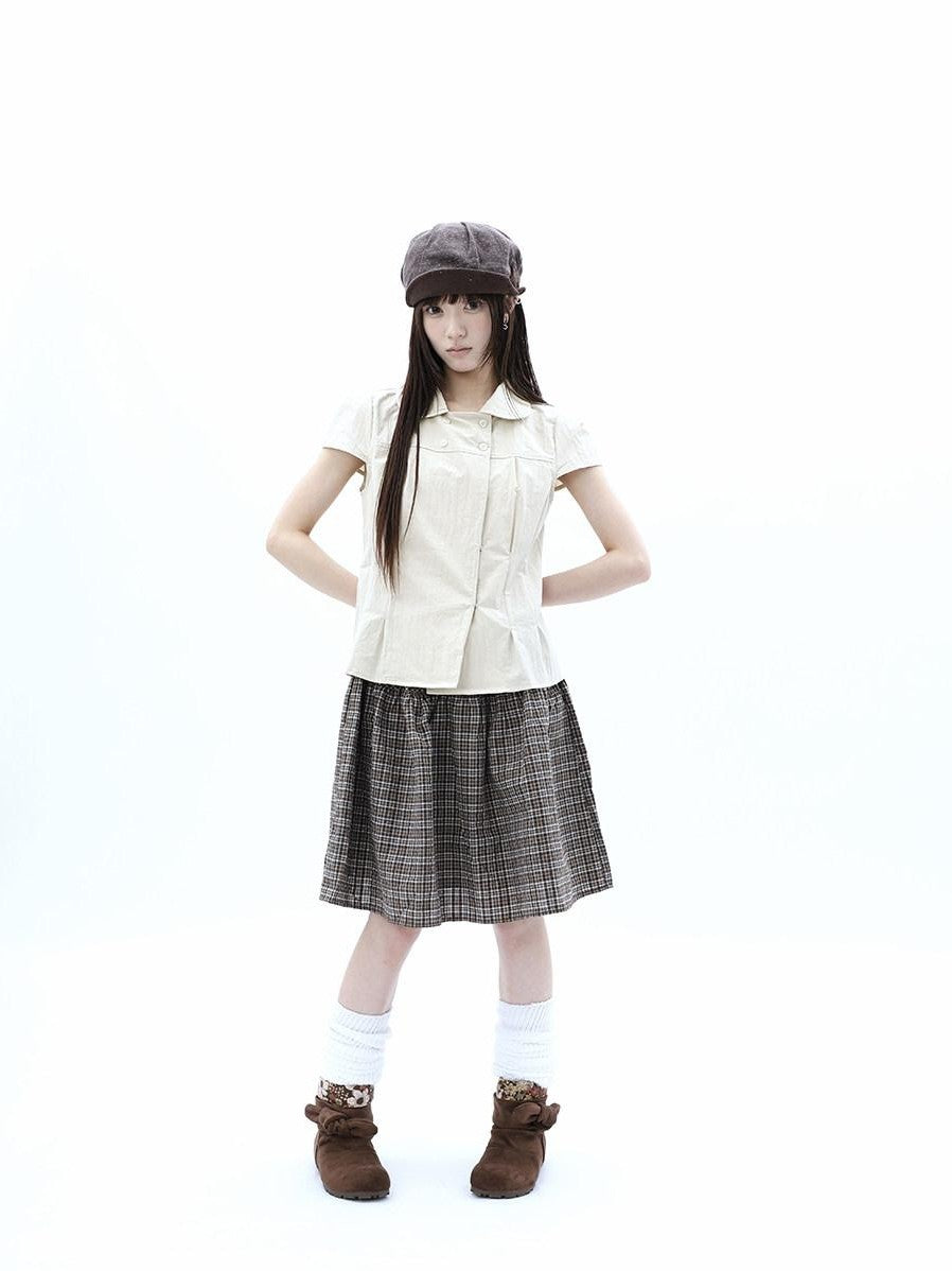 ang project Khaki Pleated Cinched Waist Double Breasted Collar Women&
