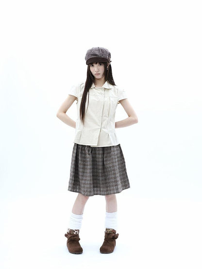 ang project Khaki Pleated Cinched Waist Double Breasted Collar Women&