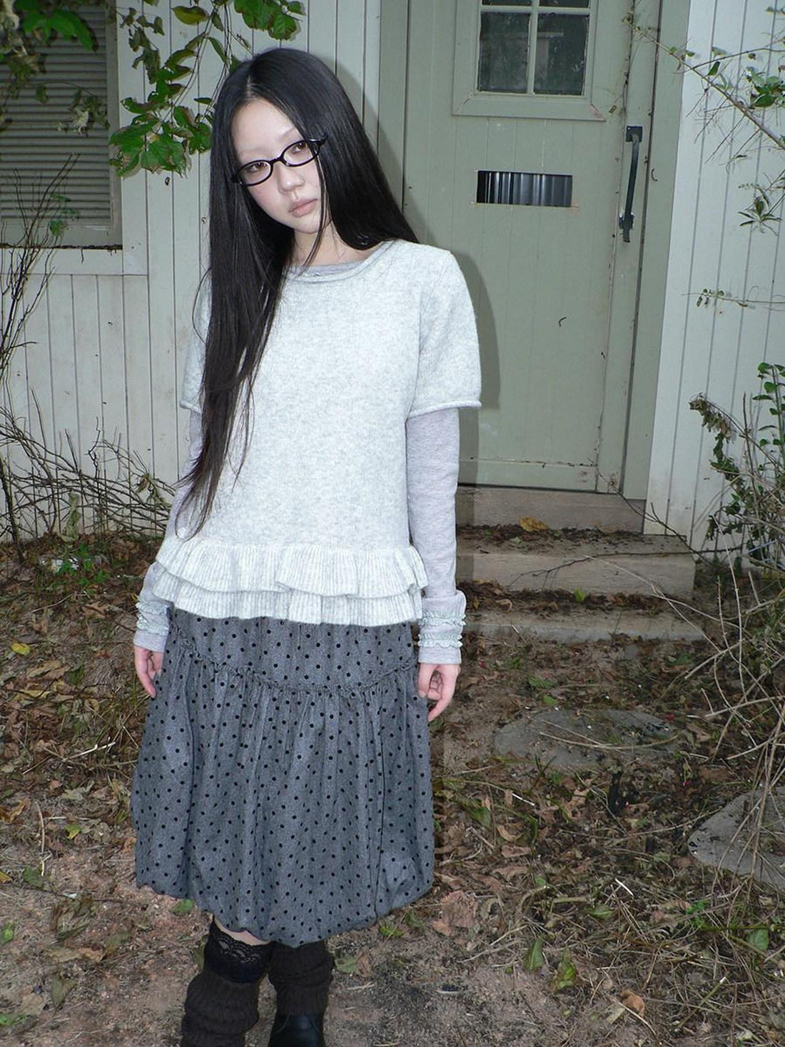 ang project Knitted Loose Fit Crew Neck Pullover Short Sleeve Commuter Solid T-Shirt