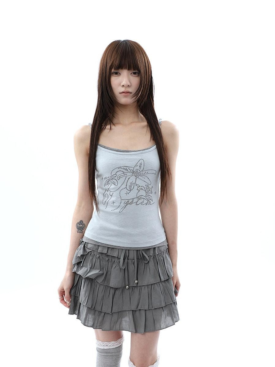ang project Knot Floral Rhinestone Faux Two Piece Colorblock Women&
