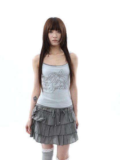 ang project Knot Floral Rhinestone Faux Two Piece Colorblock Women&