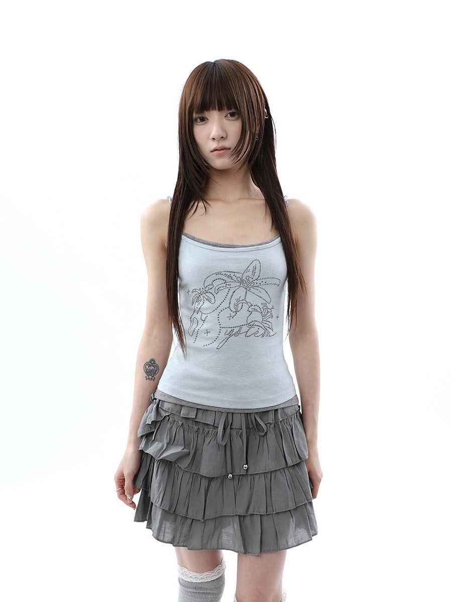 ang project Knot Floral Rhinestone Faux Two Piece Colorblock Women&